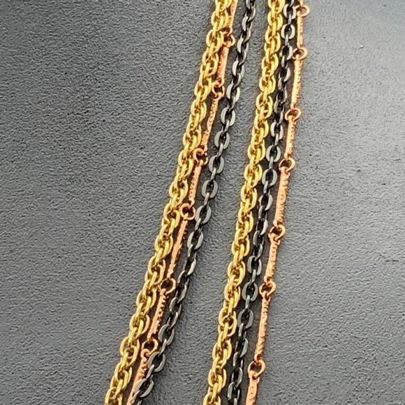 Tuleste Triple Chain Necklace Long Black Gunmetal Copper Gold - Picture 4 of 7